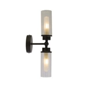 Wall Lighting - Searchlight Imperial 2Lt Wall Light Matt Black Metal & Clear Ribbed Gla (29982BK)