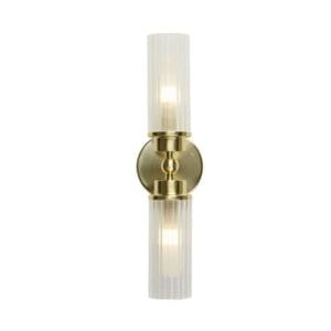 Wall Lighting - Searchlight Imperial 2Lt Wall Light Satin Brass Metal & Clear Ribbed Gl (29982SB)
