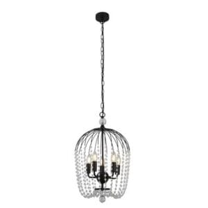 Ceiling Pendants - Searchlight Shower 5Lt Pendant Black Metal & Clear Crystal (30216-5BK)