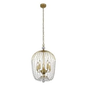 Ceiling Pendants - Searchlight Shower 5Lt Pendant Gold Metal & Clear Crystal (30216-5GO)