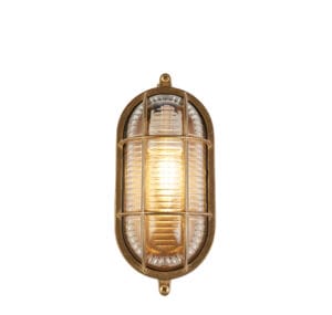 A - C - Searchlight Bulkhead Oval Outdoor Light Solid Brass & Ribbed Glass (20361PB)