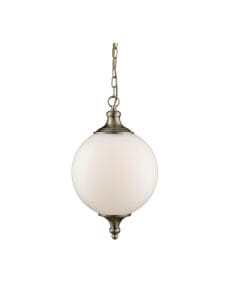 Ceiling Pendants - Searchlight Vulcan Pendant Antique Brass Metal & Opal Glass (3051AB)