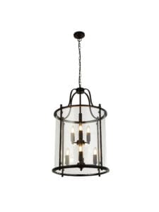 Ceiling Pendants - Searchlight Lantern Grande 8Lt Pendant Black Metal & Glass (3068-8BK)