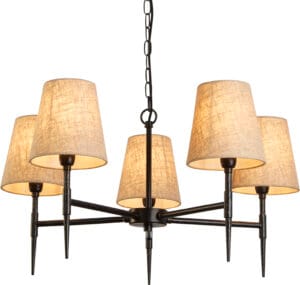 Ceiling Pendants - Searchlight Gothic 5Lt Pendant Hammered Black Metal & Natural Linen (30690-5BK)