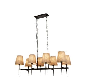Ceiling Pendants - Searchlight Gothic 8Lt Bar Pendant Hammered Black Metal & Natural Linen (30690-8BK)