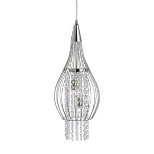 Ceiling Pendants - Searchlight Rocket 2Lt Pendant Chrome Metal & Crystal (3242-2CC)