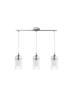 Ceiling Pendants - Searchlight Duo I 3Lt Bar Pendant Chrome Metal & Double Glass (3303-3CC)