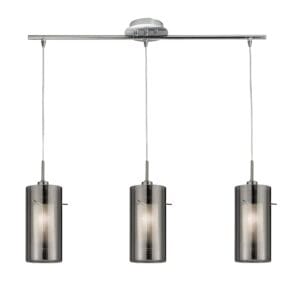 Ceiling Pendants - Searchlight Duo II 3Lt Bar Pendant Satin Silver & Smoked Glass (3303-3SM)