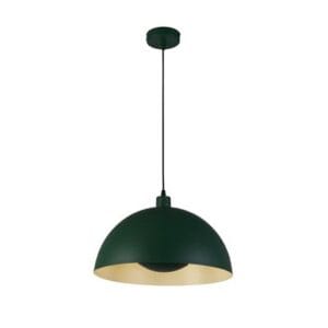 Ceiling Pendants - Searchlight Mars 1LT Pendant Matt Green Metal & Cream Inner 25cm (35410GR)