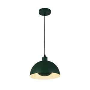 Ceiling Pendants - Searchlight Mars 1LT Pendant Matt Green Metal & Cream Inner 40cm (35411GR)