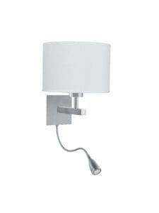 Wall Lighting - Searchlight Hotel LED Dual Arm Wall Light Satin Silver & Fabric Shade (3550SS)