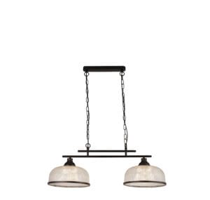 Ceiling Pendants - Searchlight Highworth 2Lt Pendant Black Metal & Holophane Style Glass (3592-2BK)