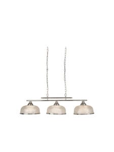 Ceiling Pendants - Searchlight Bistro II 3Lt Pendant Satin Silver & Holophane Style Glass (3593-3SS)
