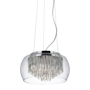 Ceiling Pendants - Searchlight Curva 4Lt Pendant Chrome Metal & Crystal Glass (3624-4CC)