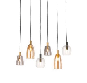 Ceiling Pendants - Searchlight Divine 6Lt MultiDrop Pendant Black Metal & Coloured Glass (36463-6BK)
