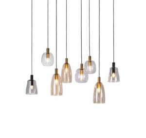 Ceiling Pendants - Searchlight Divine 8Lt MultiDrop Pendant Black Metal & Coloured Glass (36463-8BK)