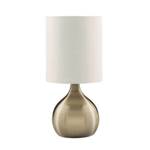 Table Lamps - Searchlight Touch Table Lamp Antique Brass Metal & Ivory Fabric Shade (3923AB)