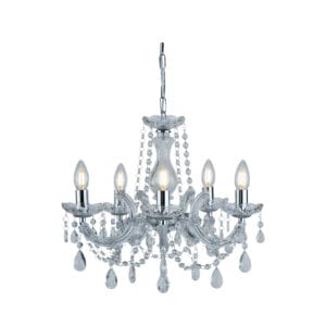 Ceiling Pendants - Searchlight Marie Therese 5Lt Pendant Chrome Metal & Clear Acrylic (399-5)