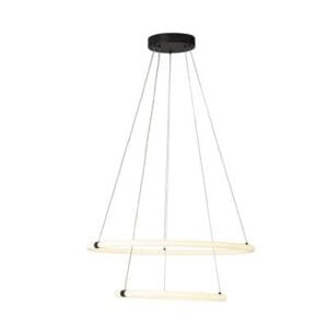 Ceiling Pendants - Searchlight Revolve 2Lt Ring Pendant Black Metal & Opal Tubes (40176-2BK)