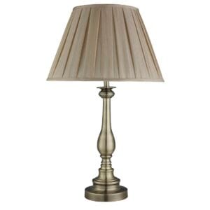 Table Lamps - Searchlight Flemish Table Lamp Antique Brass Metal Mink Pleated Shade (4023AB)