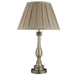 Searchlight Flemish Table Lamp Antique Brass Metal Mink Pleated Shade