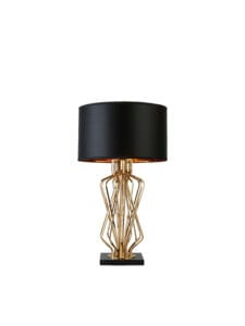 Table Lamps - Searchlight Ethan Table Lamp Gold Metal Black Marble & Black Fabric (4110GO)