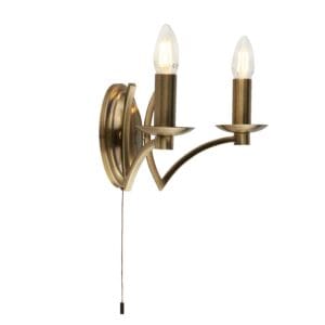 Wall Lighting - Searchlight Ascot 2Lt Wall Light Antique Brass Metal (41312-2AB)