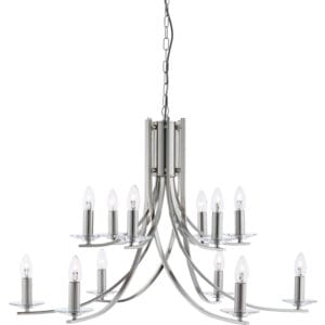 Ceiling Pendants - Searchlight Ascona 12Lt Pendant Satin Silver & Clear Glass Sconces (41612-12SS)