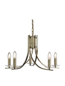 Ceiling Pendants - Searchlight Ascona 5Lt Pendant Antique Brass Metal & Glass (4165-5AB)