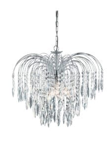 Ceiling Pendants - Searchlight Waterfall 5Lt Pendant Chrome Metal & Crystal (4175-5)