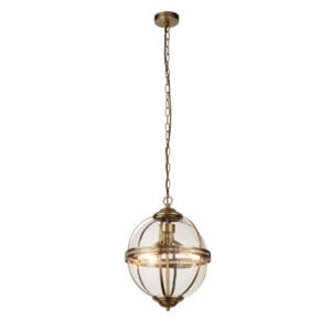 Ceiling Pendants - Searchlight Coronet 3Lt Pendant Antique Brass Metal & Glass (44213-3AB)