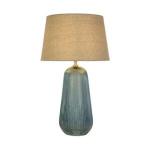 Table Lamps - Searchlight Cameo 1Lt Table Lamp Blue Glass with Natural Linen Shade (44652AZ)