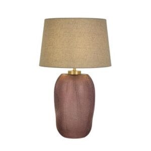 Table Lamps - Searchlight Amethyst 1Lt Table Lamp Pink Glass with Natural Linen Shade (44652PI)