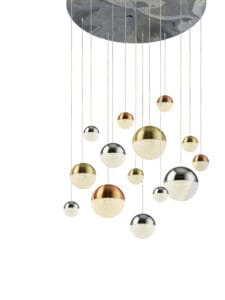 Ceiling Pendants - Searchlight Planets 14Lt MultiDrop Copper Chrome & Satin Brass (4514-14)