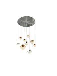 Ceiling Pendants - Searchlight Planets 7Lt MultiDrop Copper Chrome & Satin Brass (4519-9)