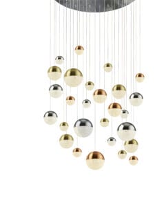 Ceiling Pendants - Searchlight Planets 27Lt MultiDrop Copper Chrome & Satin Brass (4527-27)