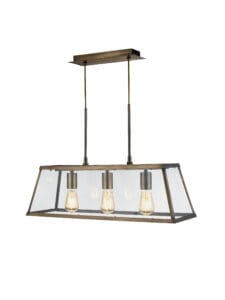 Ceiling Pendants - Searchlight Voyager 3Lt Bar Pendant Antique Brass Metal & Glass (4613-3AB)