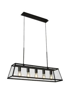 Ceiling Pendants - Searchlight Voyager 5Lt Bar Pendant Black Metal & Glass (4614-5BK)
