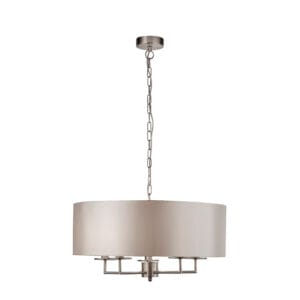 Ceiling Pendants - Searchlight Knightsbridge 5Lt Pendant Satin Silver & Faux Silk Shade (4785-5SS)
