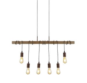 Ceiling Pendants - Searchlight Barn 6Lt Pendant Black Metal & Wood (4876-6BR)