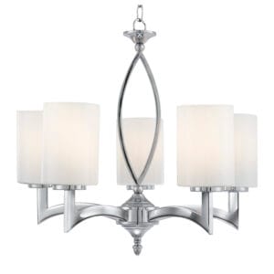 Ceiling Pendants - Searchlight Gina 5Lt Pendant Chrome & White Glass Shades (4995-5CC)