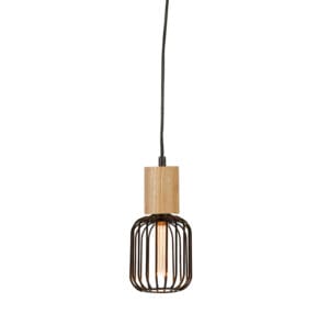 Ceiling Pendants - Searchlight Spinny Pendant Wood & Matt Black Metal (50212-1NA)