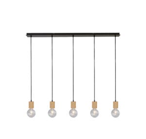Ceiling Pendants - Searchlight Spinny 5Lt Bar Pendant Wood & Matt Black Metal (50212-5NA)