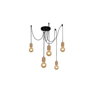 Ceiling Pendants - Searchlight Spinny 5Lt Pendant Wood & Matt Black Metal (50213-5NA)
