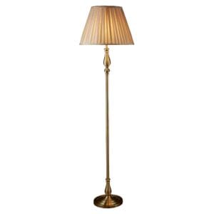 Floor Lamps - Searchlight Flemish Floor Lamp Antique Brass Metal & Grey Pleated Shade (5029AB)