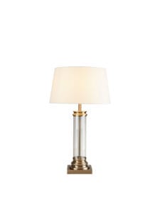 Table Lamps - Searchlight Pedestal Table Lamp Antique Brass Glass & Cream Fabric (5141AB)