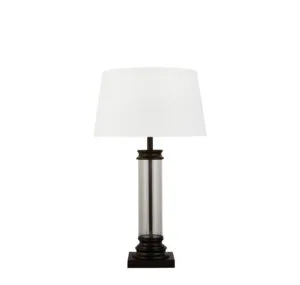 Searchlight Pedestal Table Lamp Black Metal Glass & White Fabric Shade