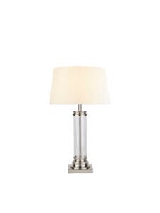Table Lamps - Searchlight Pedestal Table Lamp Satin Silver Glass & Cream Fabric (5141SS)