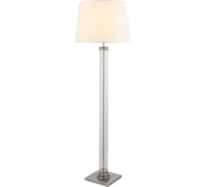 Floor Lamps - Searchlight Pedestal Floor Lamp Satin Silver Glass & Cream Fabric (5142SS)