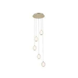 Ceiling Pendants - Searchlight Allure 5Lt MultiDrop Pendant Satin Brass & Clear Acrylic (51481-5SB)